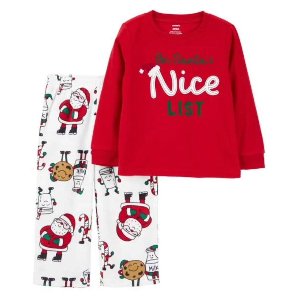 Carter's Girls Size 7 Christmas Pajama Set On Santa's Nice List Red Holiday PJs - Picture 2 of 16